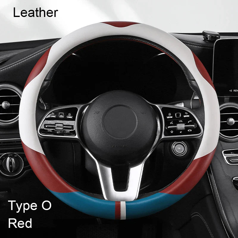 38 cm Luxury Leather Steering Wheel Cover – Universal Fit