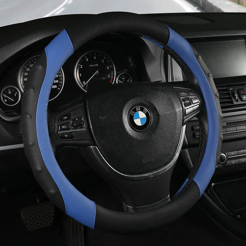 38 cm Universal Leather Steering Wheel Cover – Anti-Slip Massage Grip