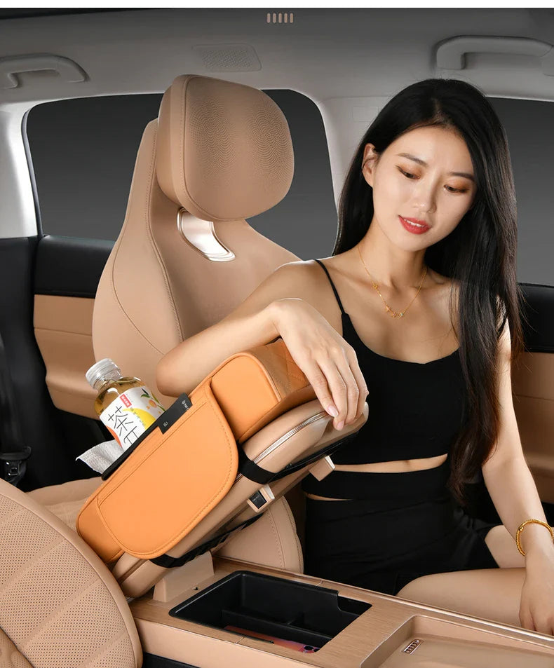 Universal Leather Car Armrest Cover With Storage Box and Cushion Mat