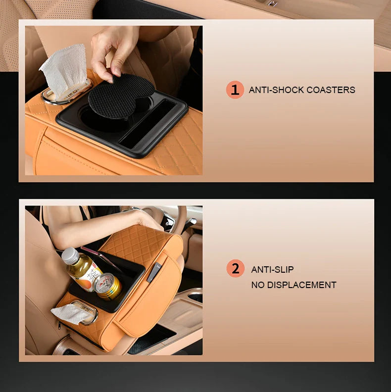 Universal Leather Car Armrest Cover With Storage Box and Cushion Mat