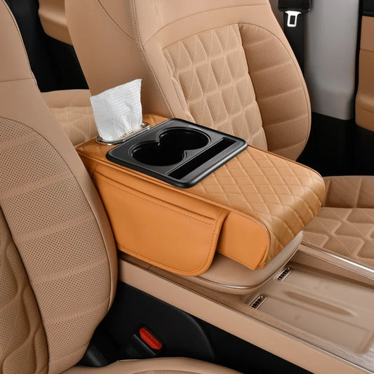 Universal Leather Car Armrest Cover With Storage Box and Cushion Mat
