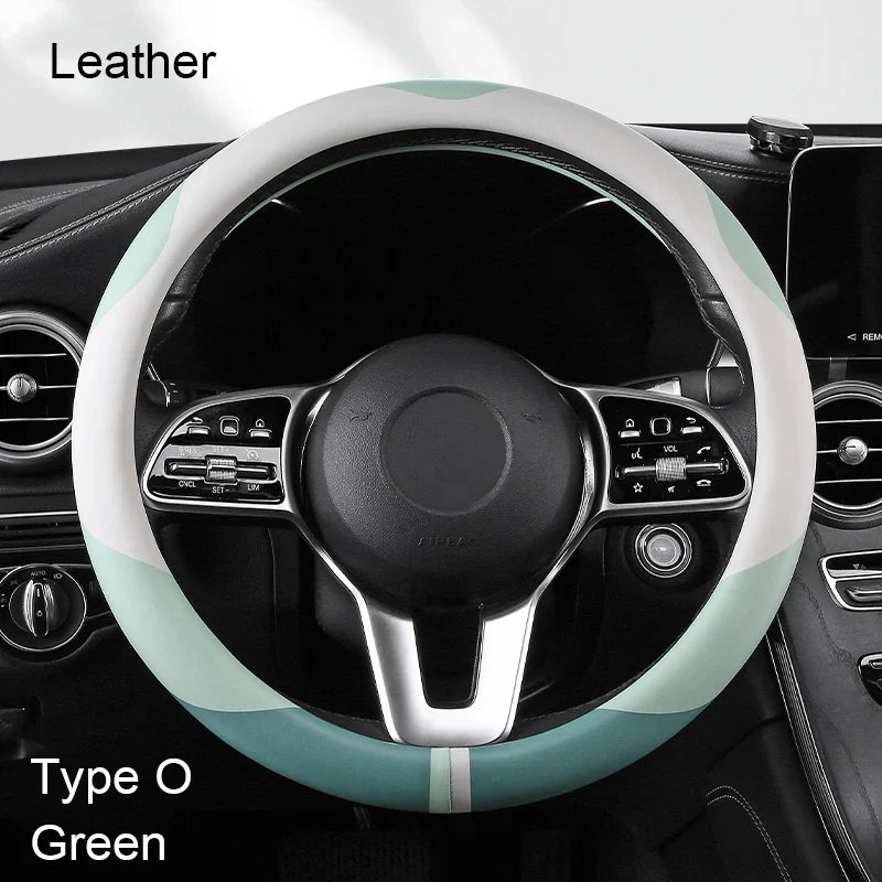 38 cm Luxury Leather Steering Wheel Cover – Universal Fit