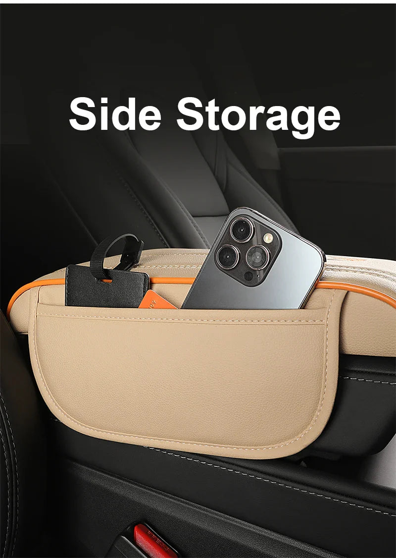 Universal Nappa Leather Car Armrest Cover with Memory Foam and Side Storage