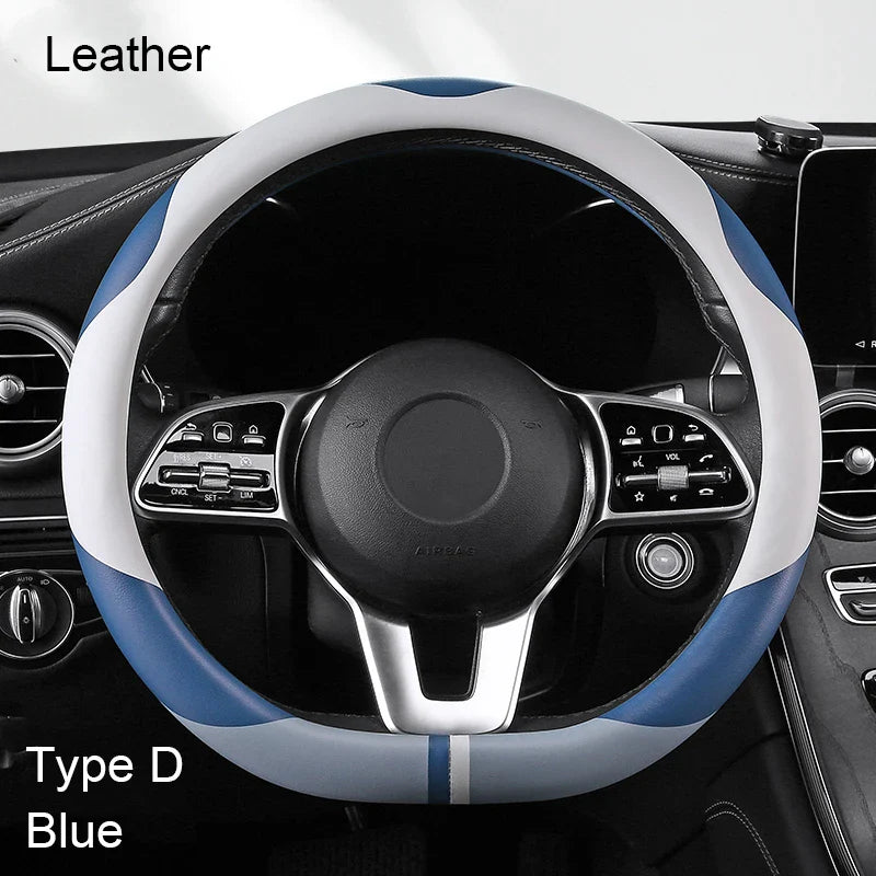 38 cm Luxury Leather Steering Wheel Cover – Universal Fit