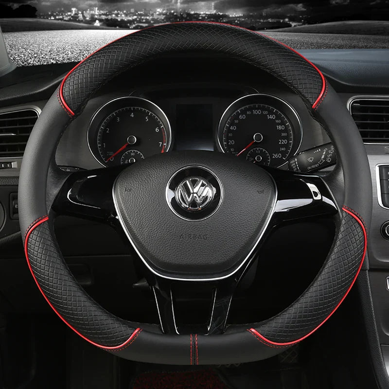 38 cm Universal Leather Steering Wheel Cover – For Cars and SUVs