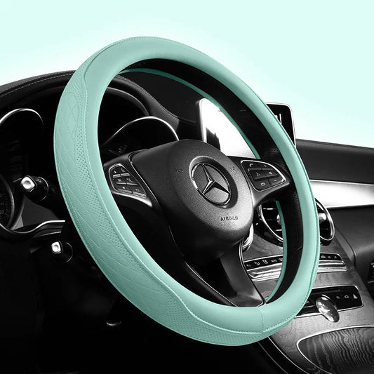 38 cm Universal Stitched Leather Steering Wheel Cover - Anti-Slip