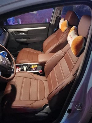 Front seats of Honda CR-V fitted with custom brown artificial nappa leather seat covers
