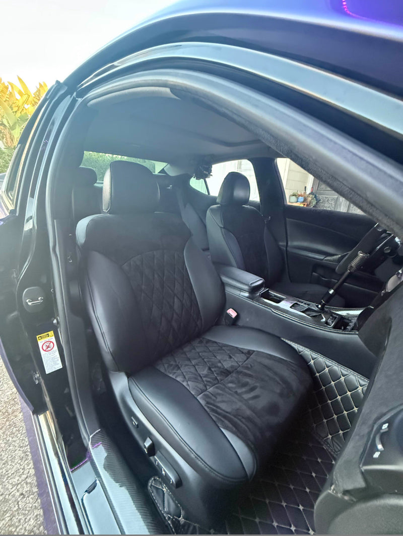 Front seats of Lexus IS with custom black artificial Nappa leather and black suede diamond quilted seat covers