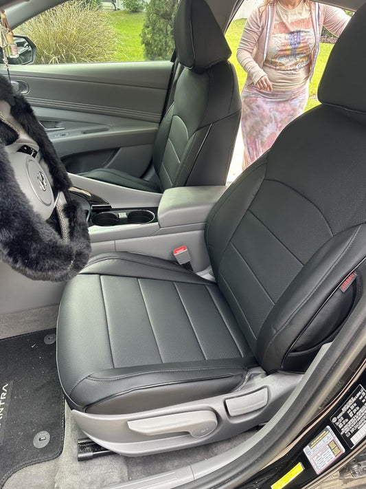 Front black artificial Nappa leather seat covers in Hyundai Elantra interior