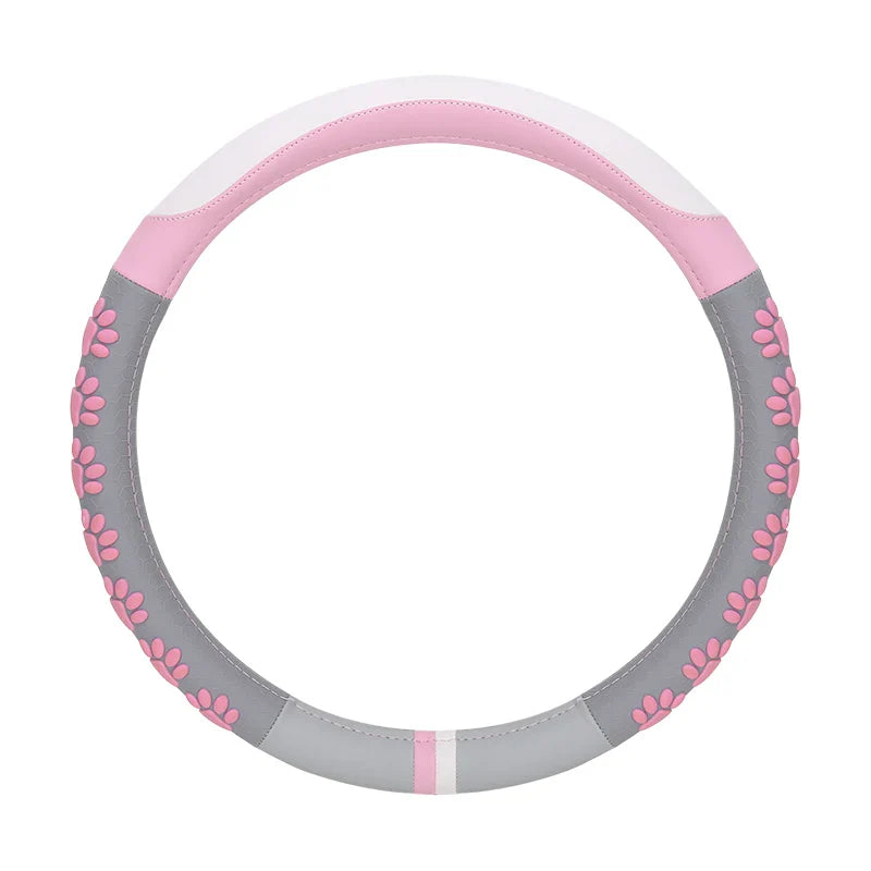 38 cm Anti-Slip Pink Cat Claws Leather Steering Wheel Cover