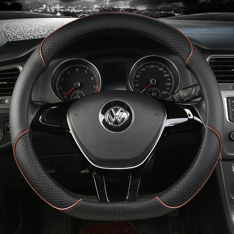 38 cm Universal Leather Steering Wheel Cover – For Cars and SUVs