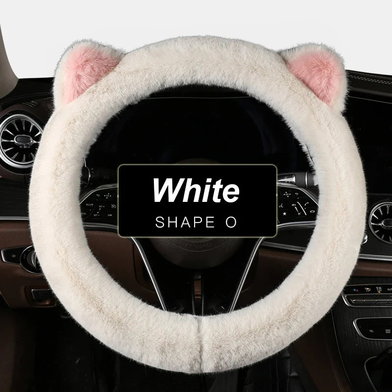 38 cm Plush Cat-Ear Steering Wheel Cover (Anti-Slip)
