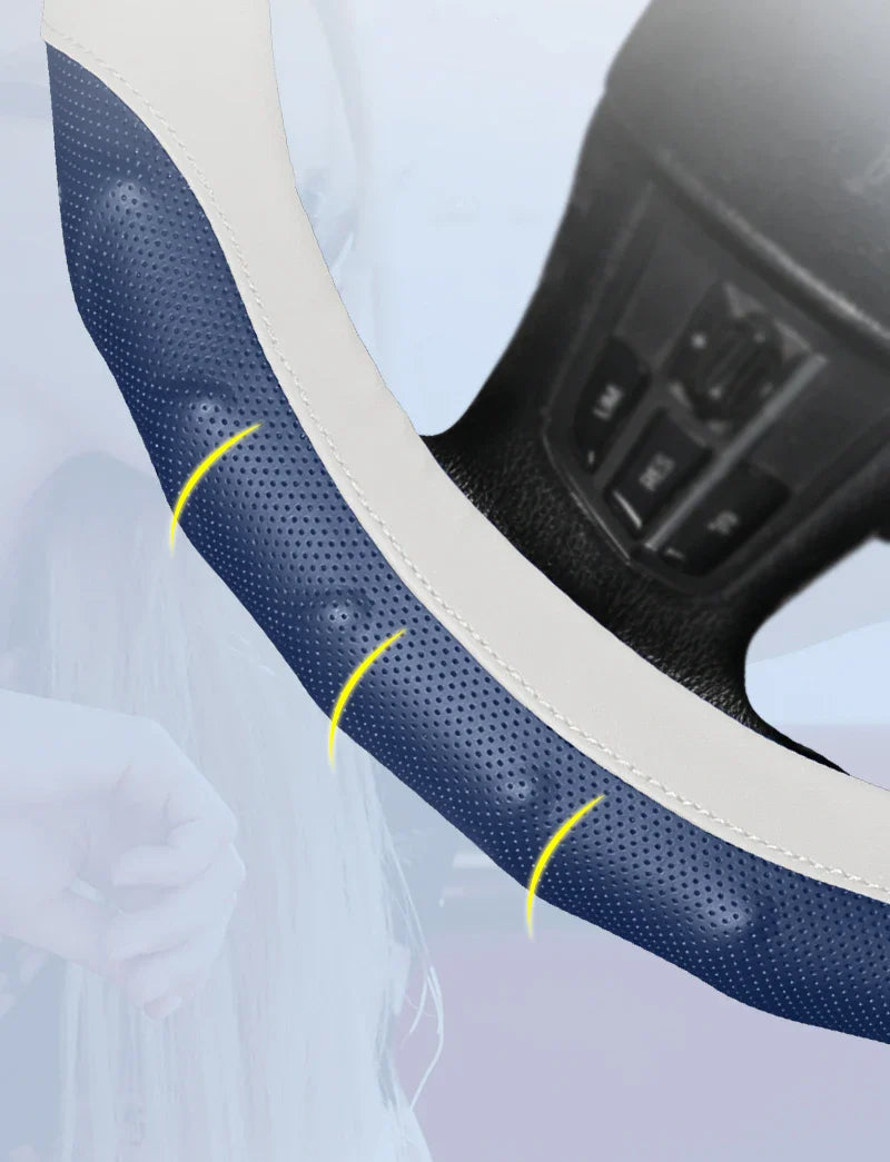38 cm Universal Leather Steering Wheel Cover – Anti-Slip Massage Grip