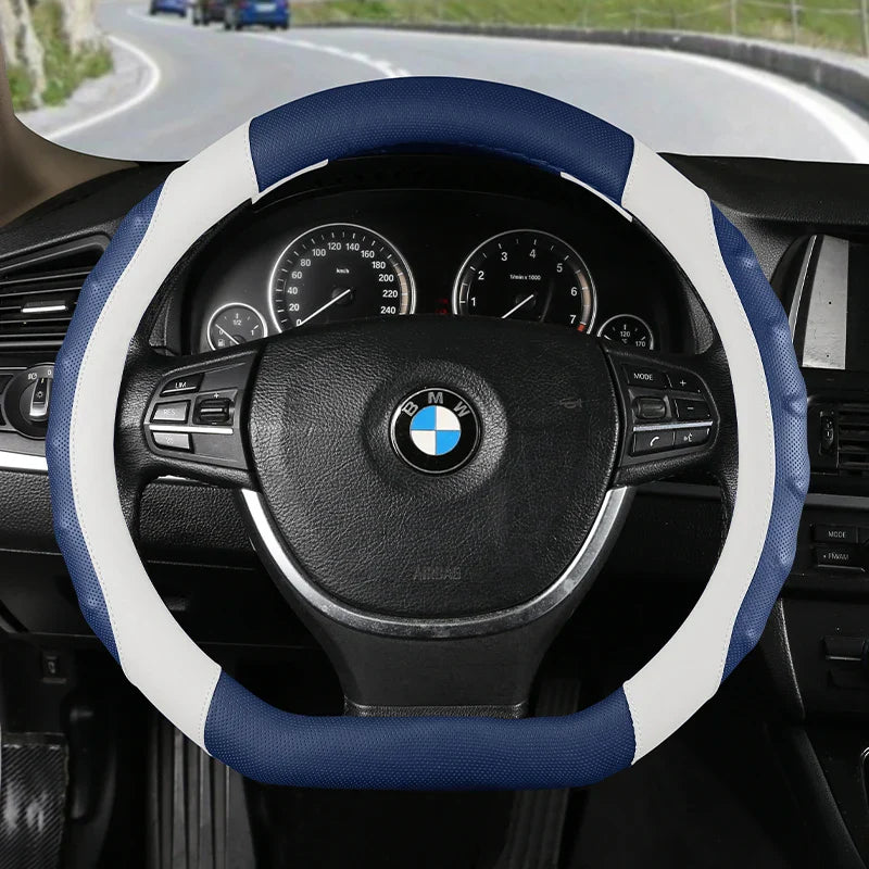 38 cm Universal Leather Steering Wheel Cover – Anti-Slip Massage Grip