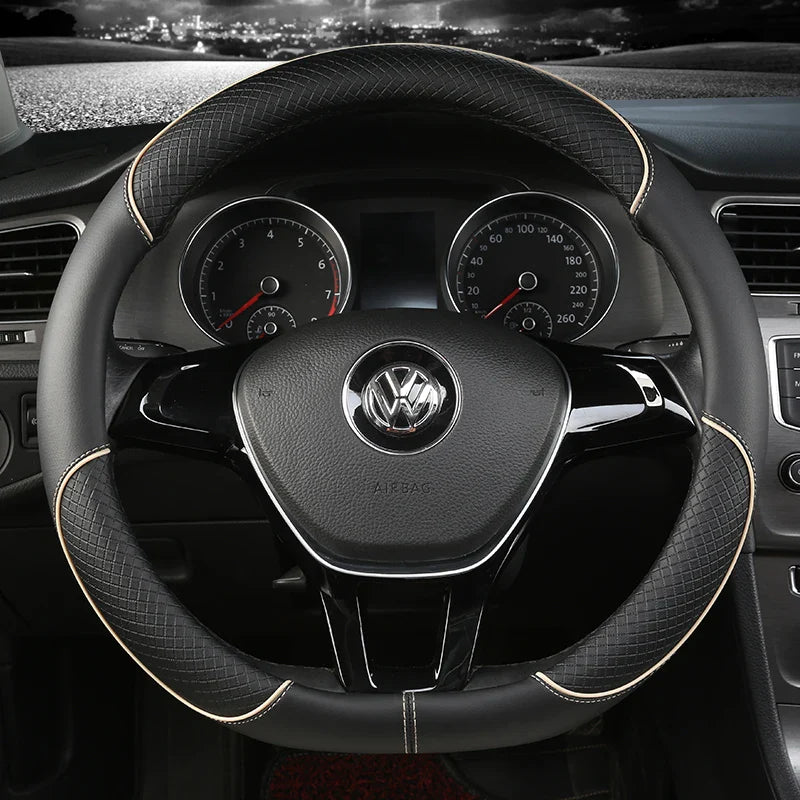 38 cm Universal Leather Steering Wheel Cover – For Cars and SUVs