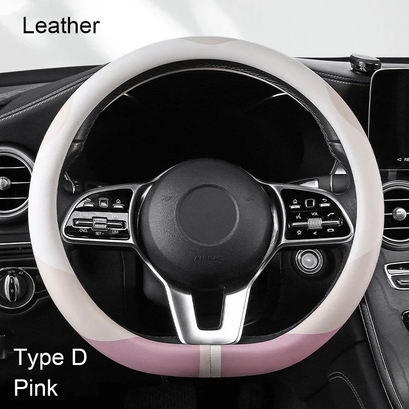 38 cm Luxury Leather Steering Wheel Cover – Universal Fit