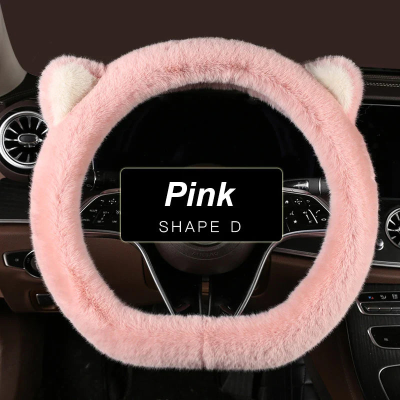 38 cm Plush Cat-Ear Steering Wheel Cover (Anti-Slip)