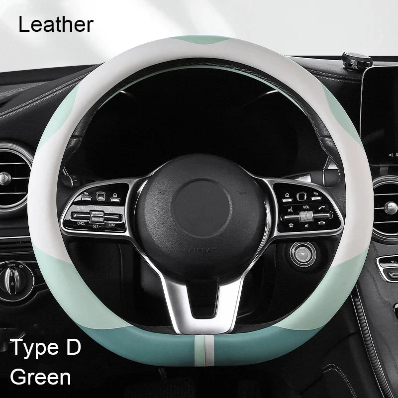 38 cm Luxury Leather Steering Wheel Cover – Universal Fit