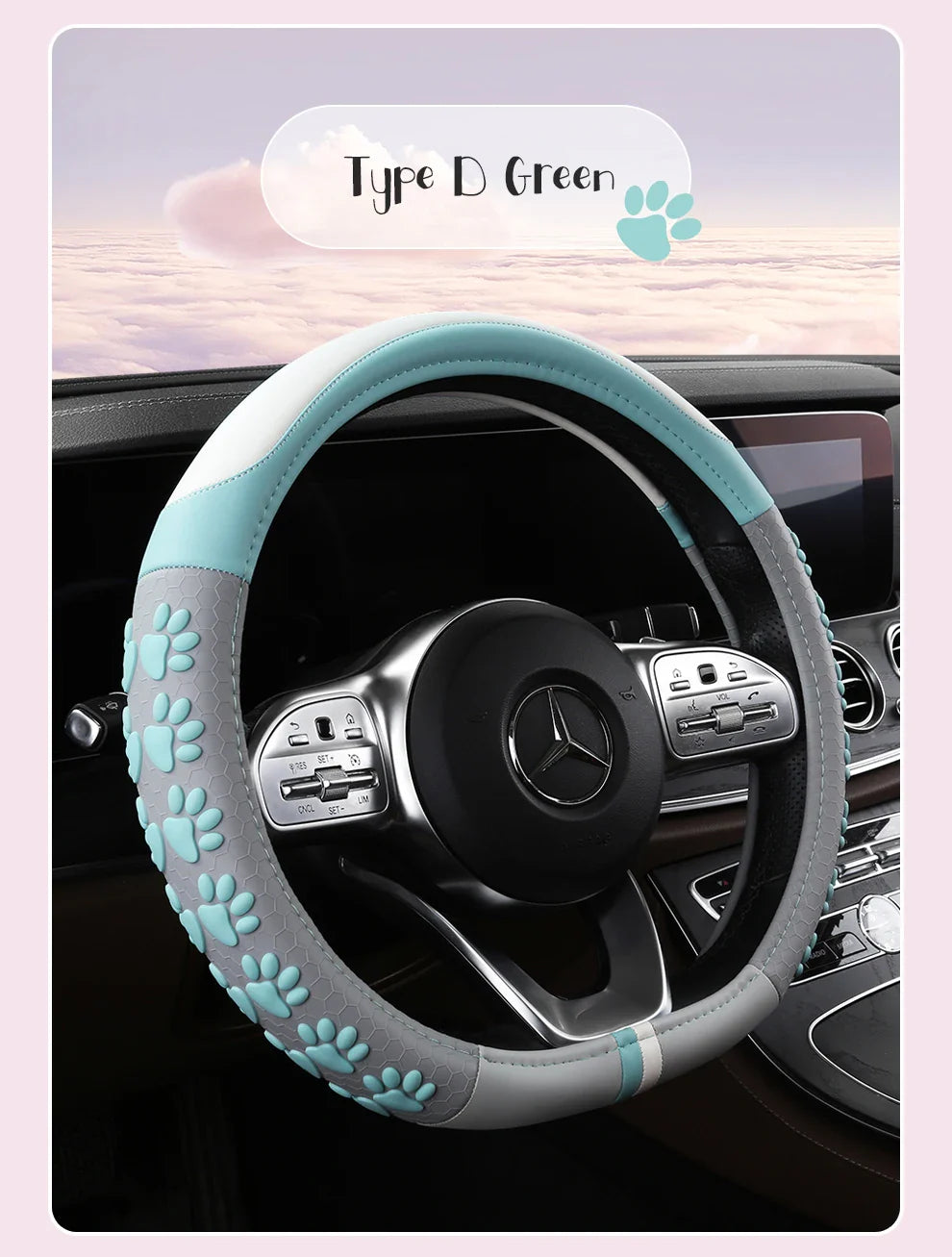 38 cm Anti-Slip Pink Cat Claws Leather Steering Wheel Cover