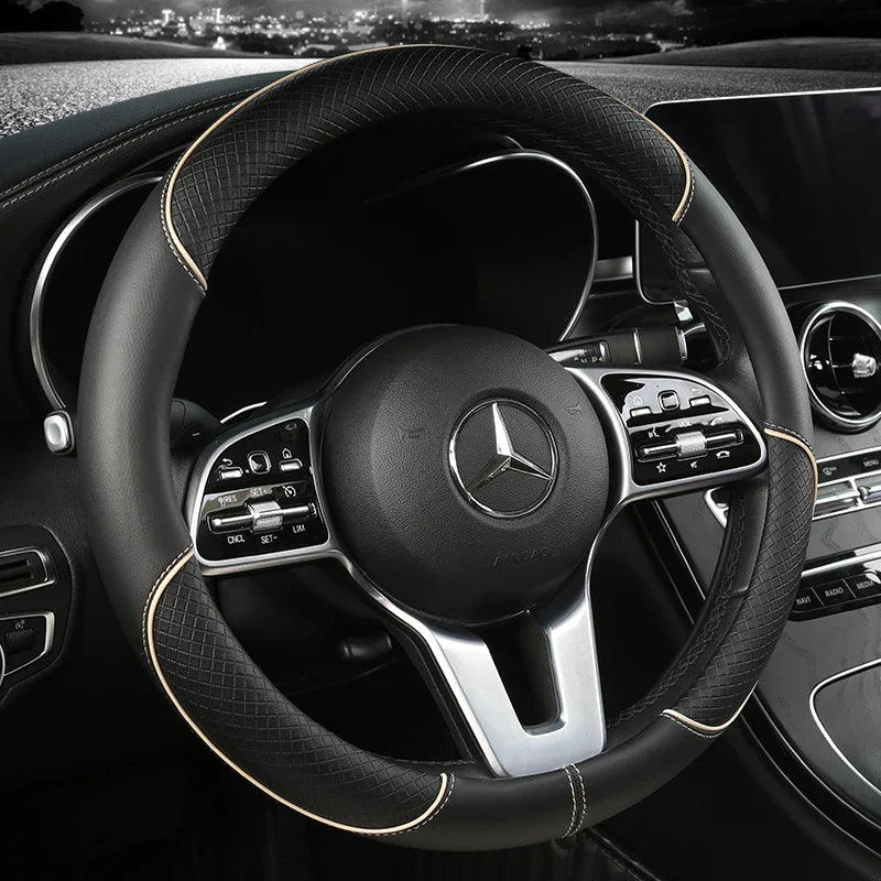 38 cm Universal Leather Steering Wheel Cover – For Cars and SUVs
