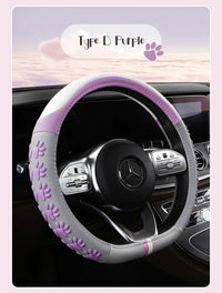 38 cm Anti-Slip Pink Cat Claws Leather Steering Wheel Cover