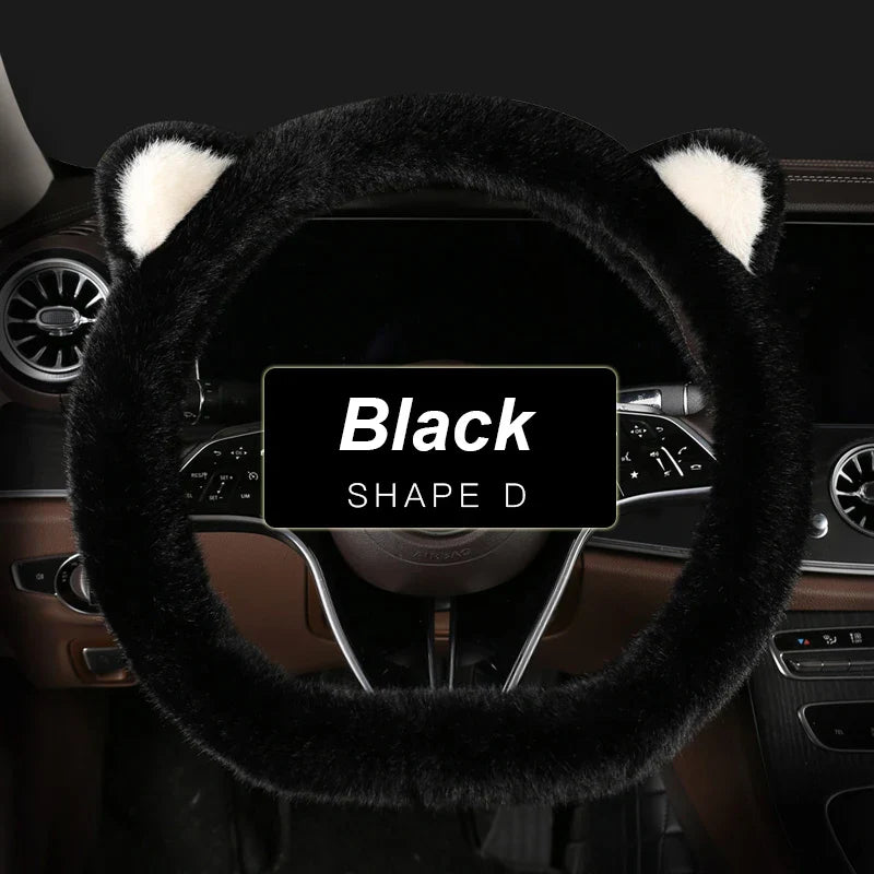 38 cm Plush Cat-Ear Steering Wheel Cover (Anti-Slip)