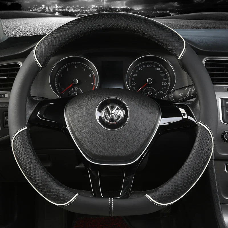 38 cm Universal Leather Steering Wheel Cover – For Cars and SUVs