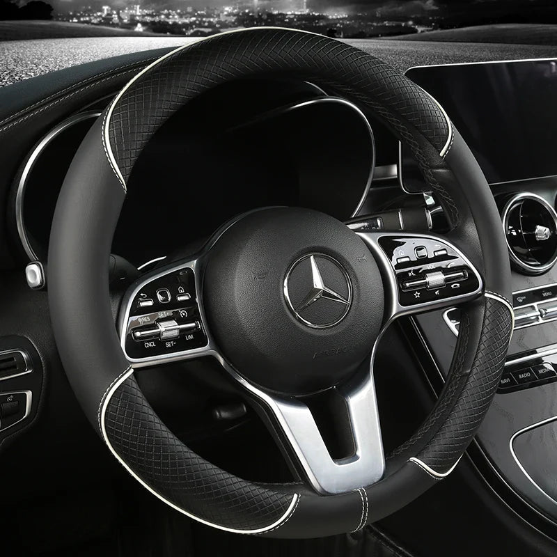 38 cm Universal Leather Steering Wheel Cover – For Cars and SUVs