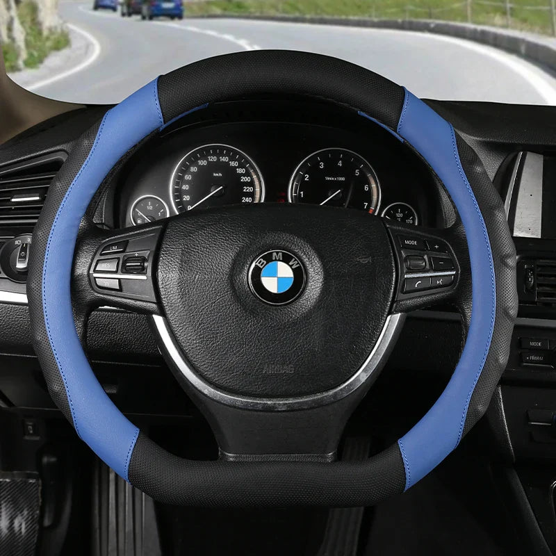 38 cm Universal Leather Steering Wheel Cover – Anti-Slip Massage Grip