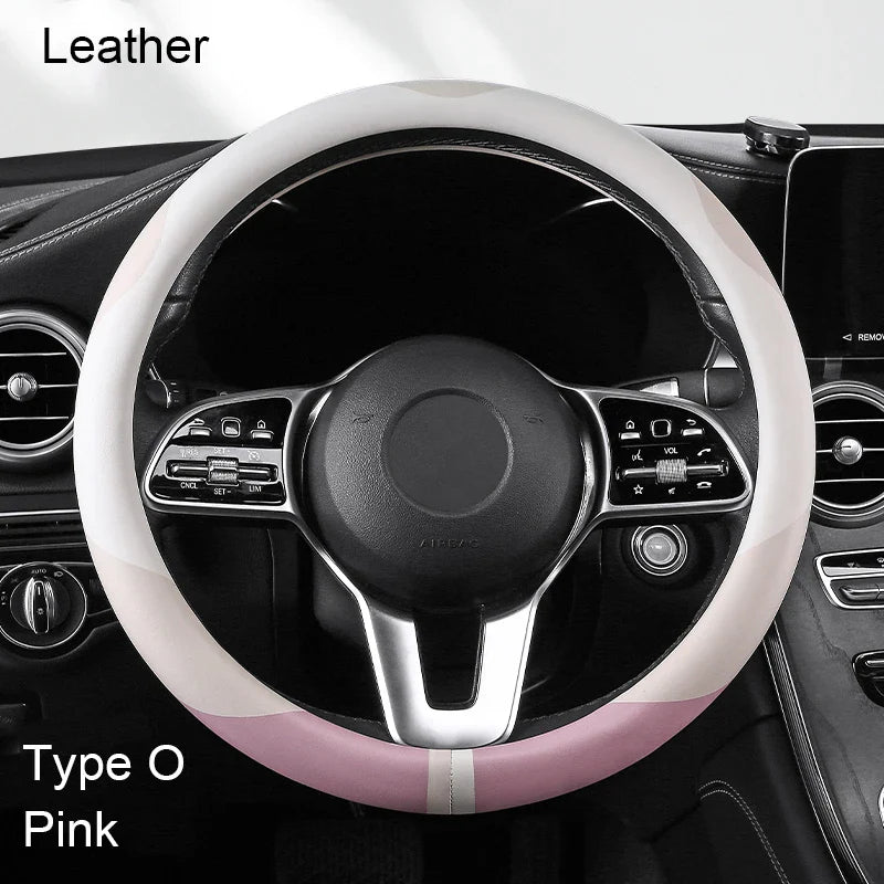 38 cm Luxury Leather Steering Wheel Cover – Universal Fit