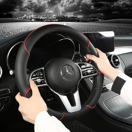 38 cm Universal Leather Steering Wheel Cover – For Cars and SUVs