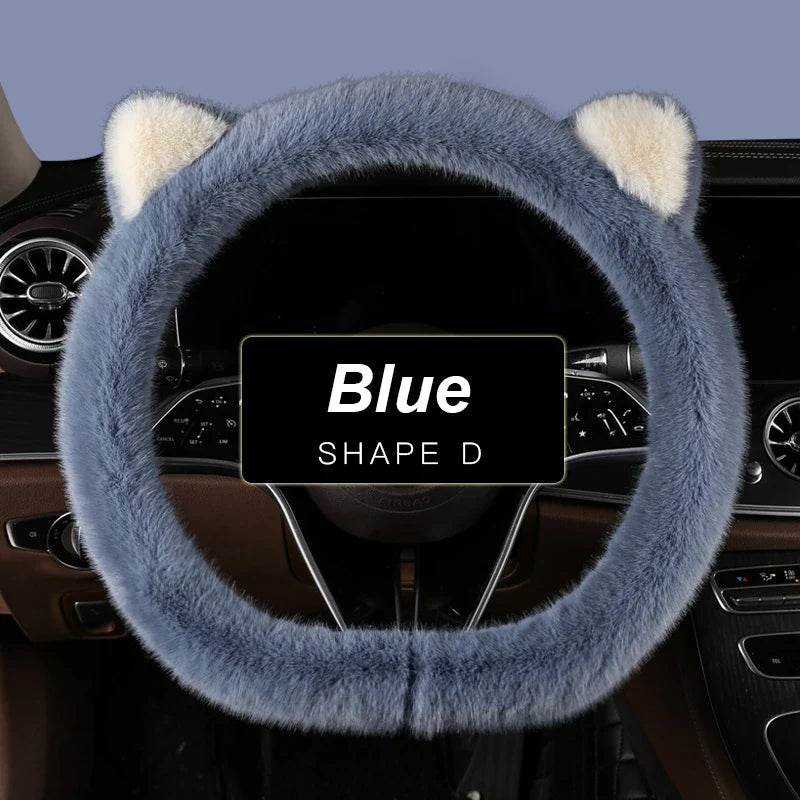 38 cm Plush Cat-Ear Steering Wheel Cover (Anti-Slip)