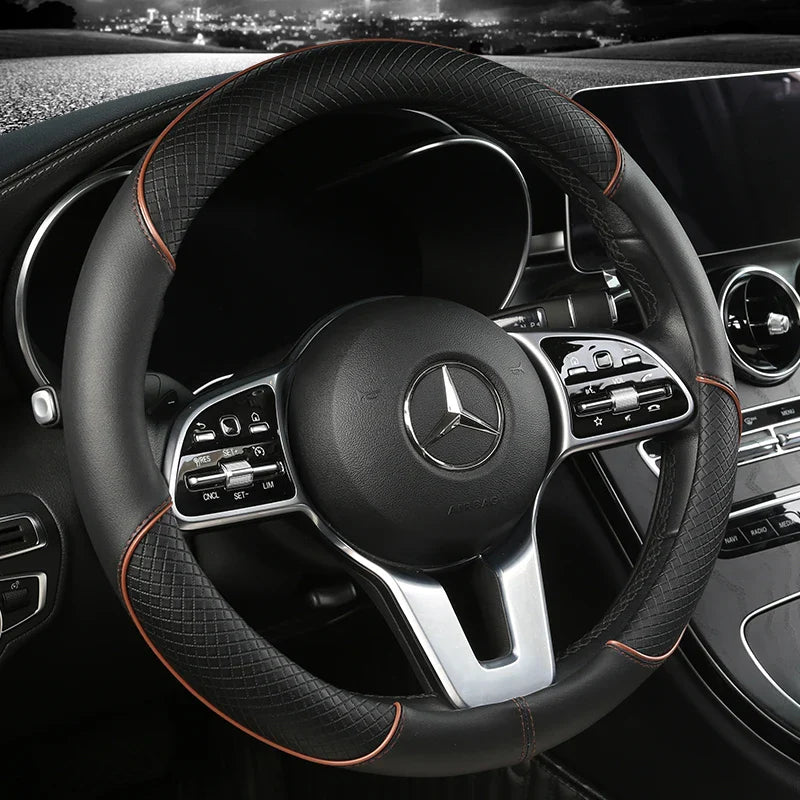 38 cm Universal Leather Steering Wheel Cover – For Cars and SUVs