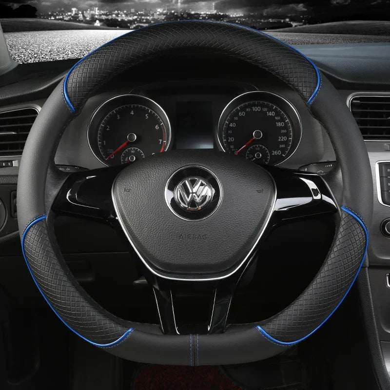 38 cm Universal Leather Steering Wheel Cover – For Cars and SUVs