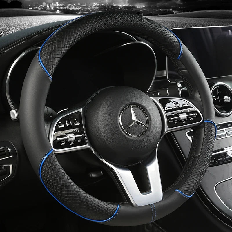 38 cm Universal Leather Steering Wheel Cover – For Cars and SUVs