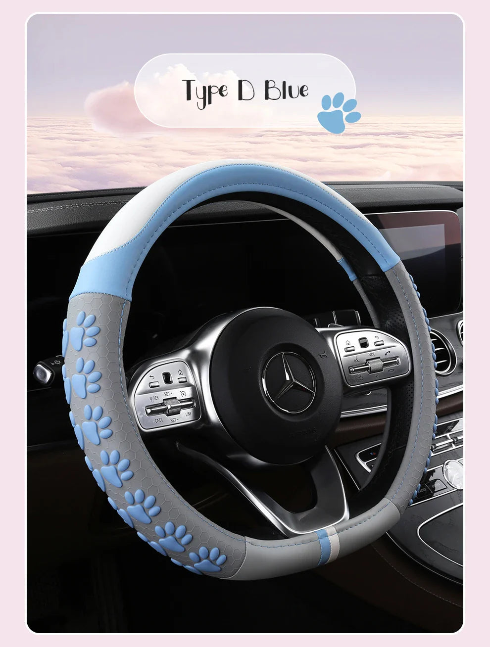 38 cm Anti-Slip Pink Cat Claws Leather Steering Wheel Cover