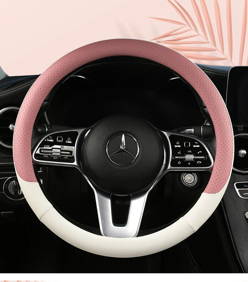 38 cm Fashion Color Leather Steering Wheel Cover