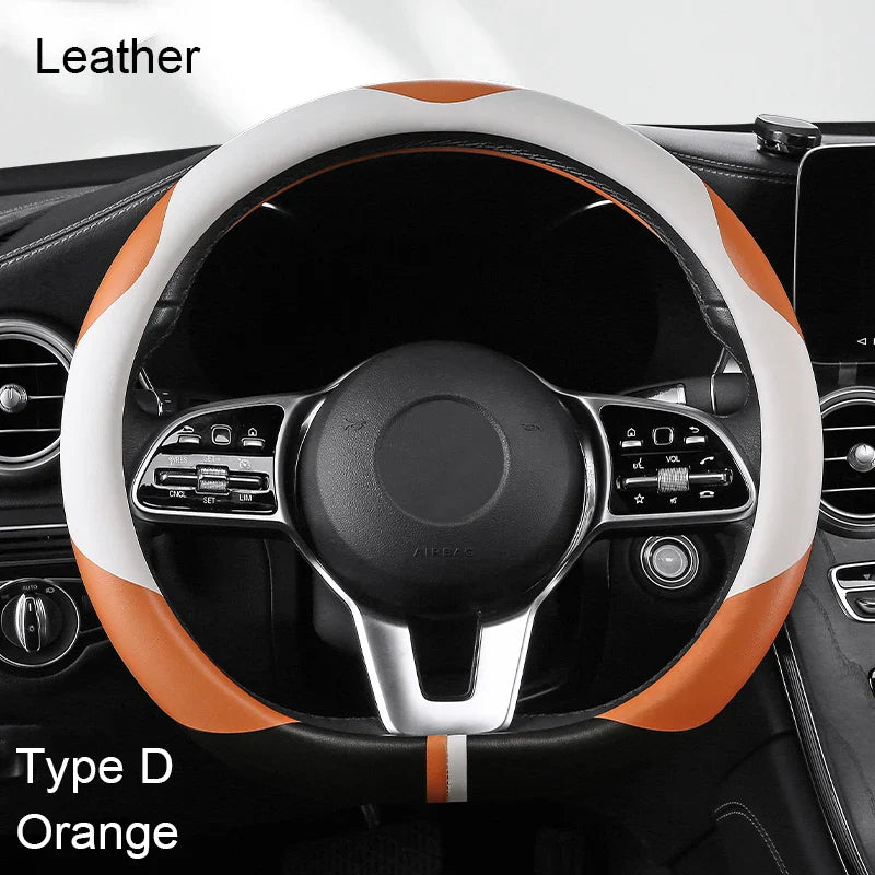 38 cm Luxury Leather Steering Wheel Cover – Universal Fit