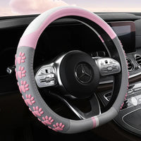 38 cm Anti-Slip Pink Cat Claws Leather Steering Wheel Cover