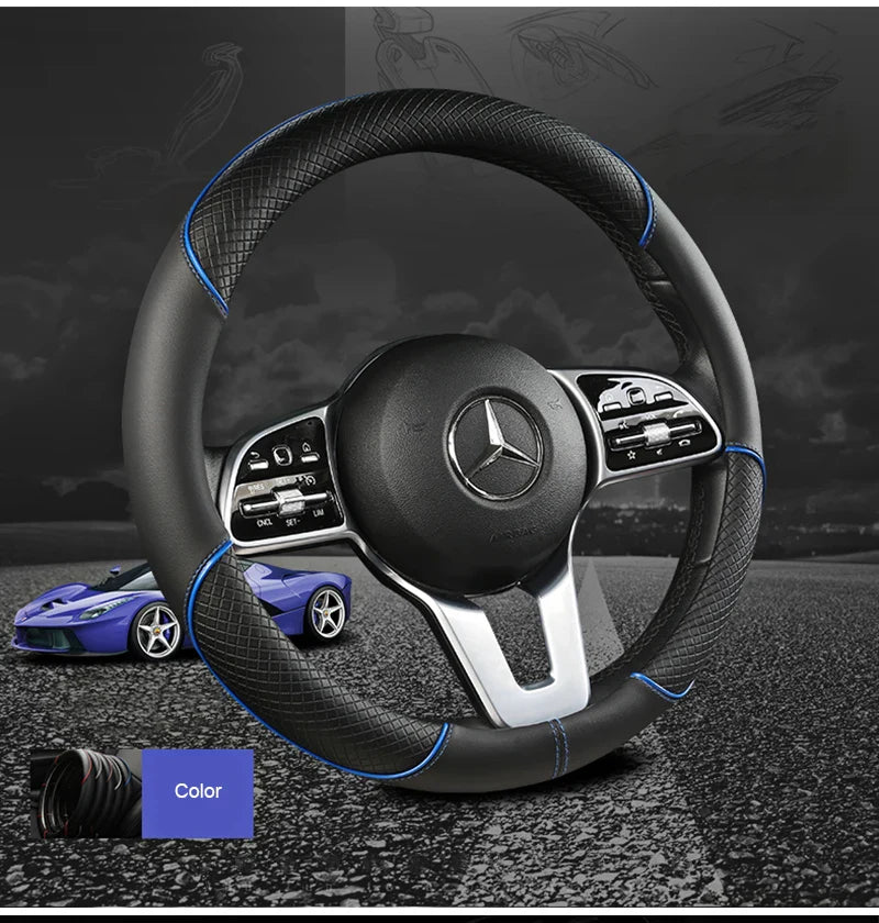 38 cm Universal Leather Steering Wheel Cover – For Cars and SUVs